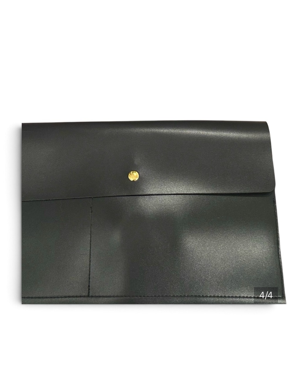 Glass & Ladder Co. Black Leather Envelope Clutch with Gold Snap